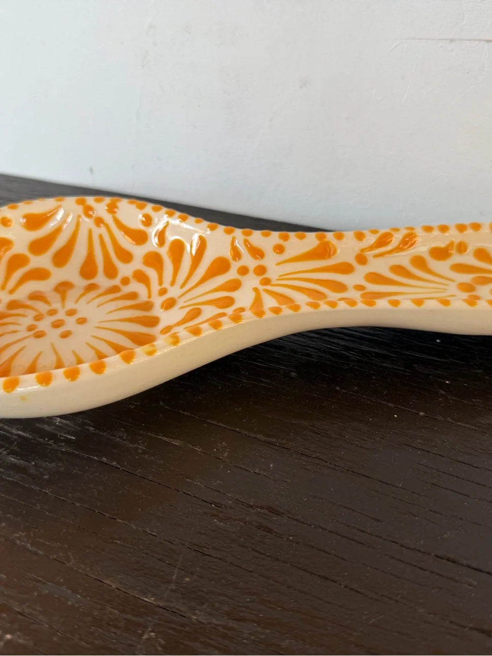 Talavera Ceramic Spoon Rest in Orange Floral Pattern